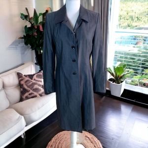 Ann Taylor Longline Duster Trench Coat Button Front Wool Blend Blue Size 6